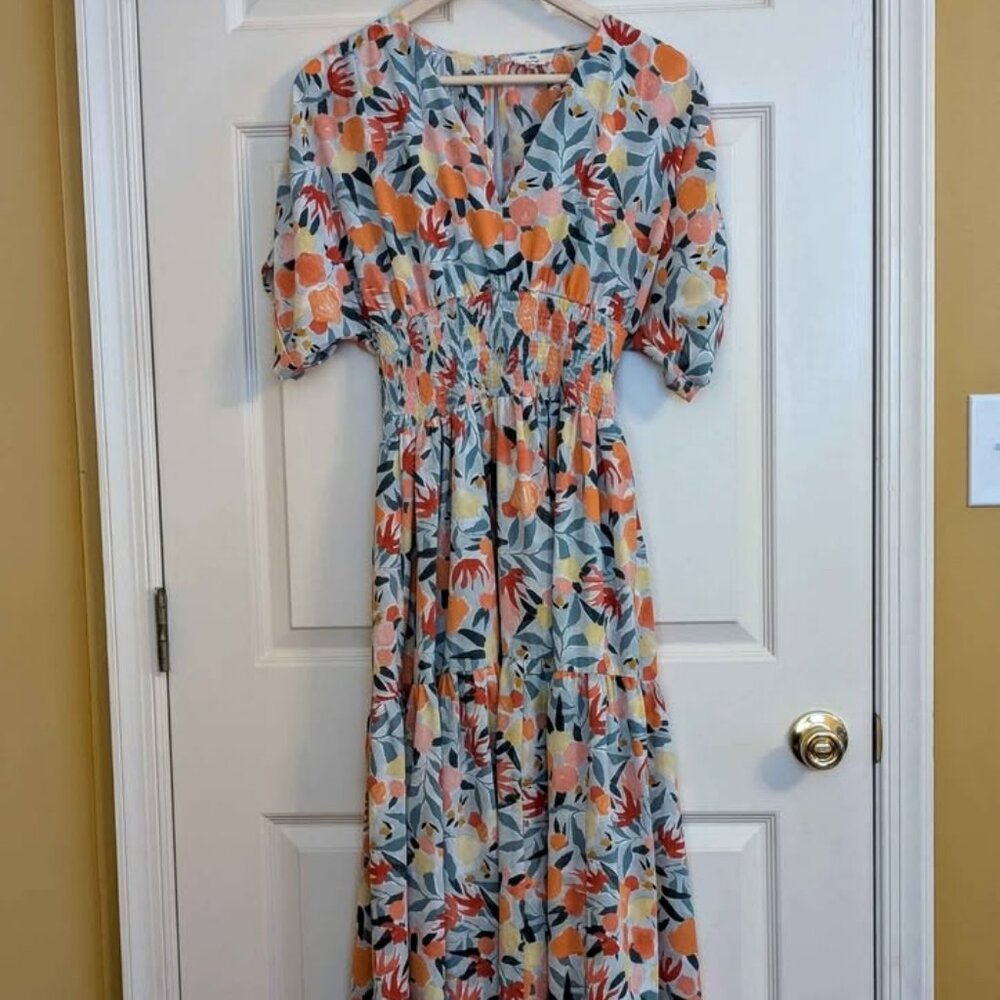 Not Available Entro Floral Maxi Dress Small Boho Ruched‎ Waist Elastic